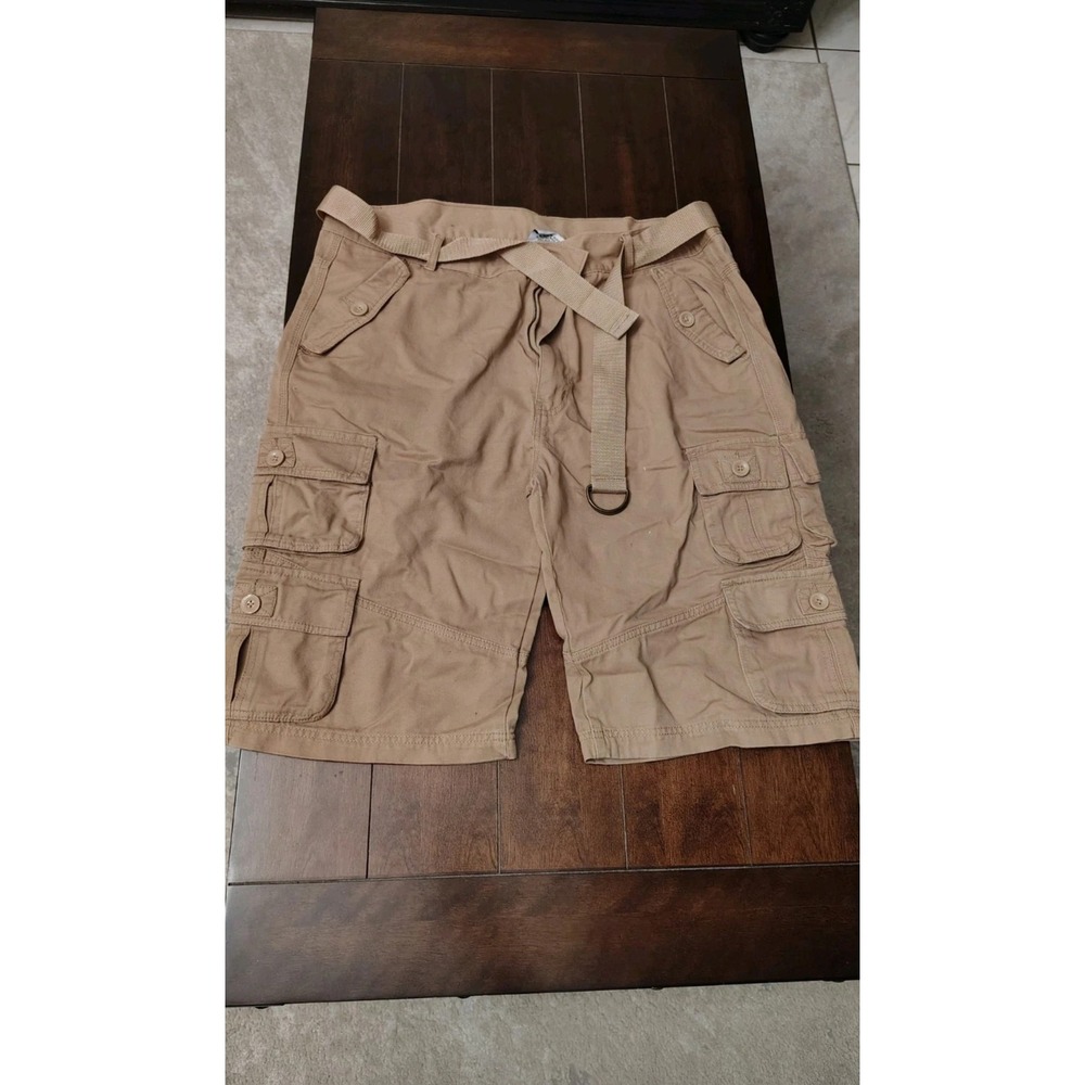 LL X Mens Khaki Cargo Shorts Size 42 Tan Cotton Multi Pocket Belted Utility
